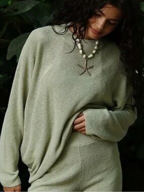 FP BEACH Free People Malibu Surf Beach Sweater Green Haze Medium